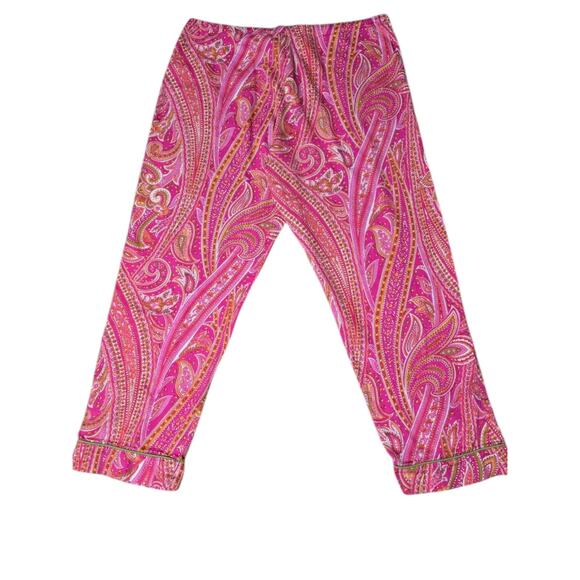 Bed Head Cropped‎ Pajama Pants M Pink & Green Paisley PJ Bottoms 100% Cotton - Picture 2 of 11